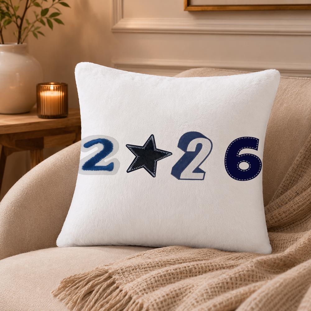 2026 Happy New Years Cushion Cover Anti-dustmite Pillowcase Invisible Zipper Silky Short Plush Sofa Cushion Cover