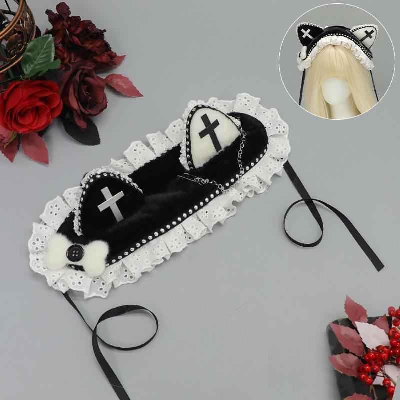 Dark Gothic Rivet Cat Ear Headband Metal Cross Cat Girl Hair Accessories Subculture Punk Cat Ear Headgear