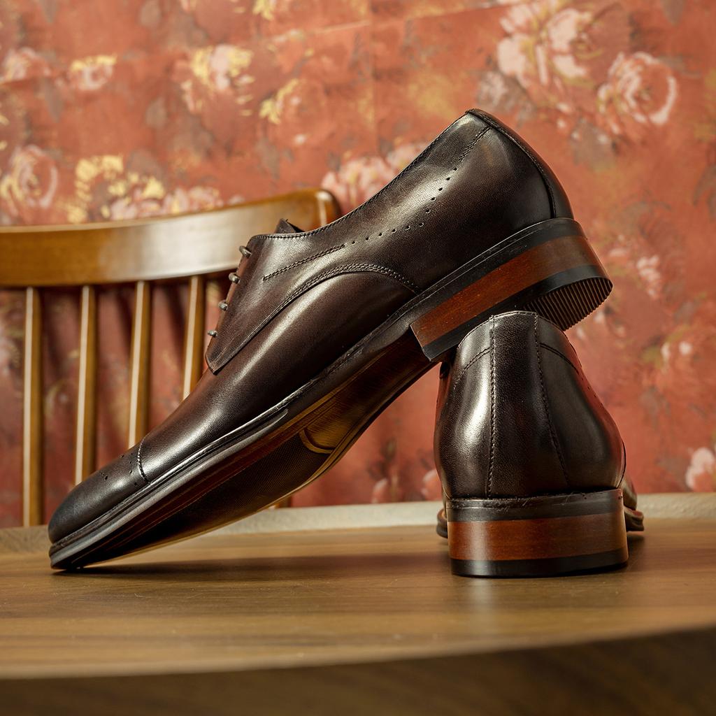 Three-joint casual low-top breathable cowhide men's shoes British wedding shoes