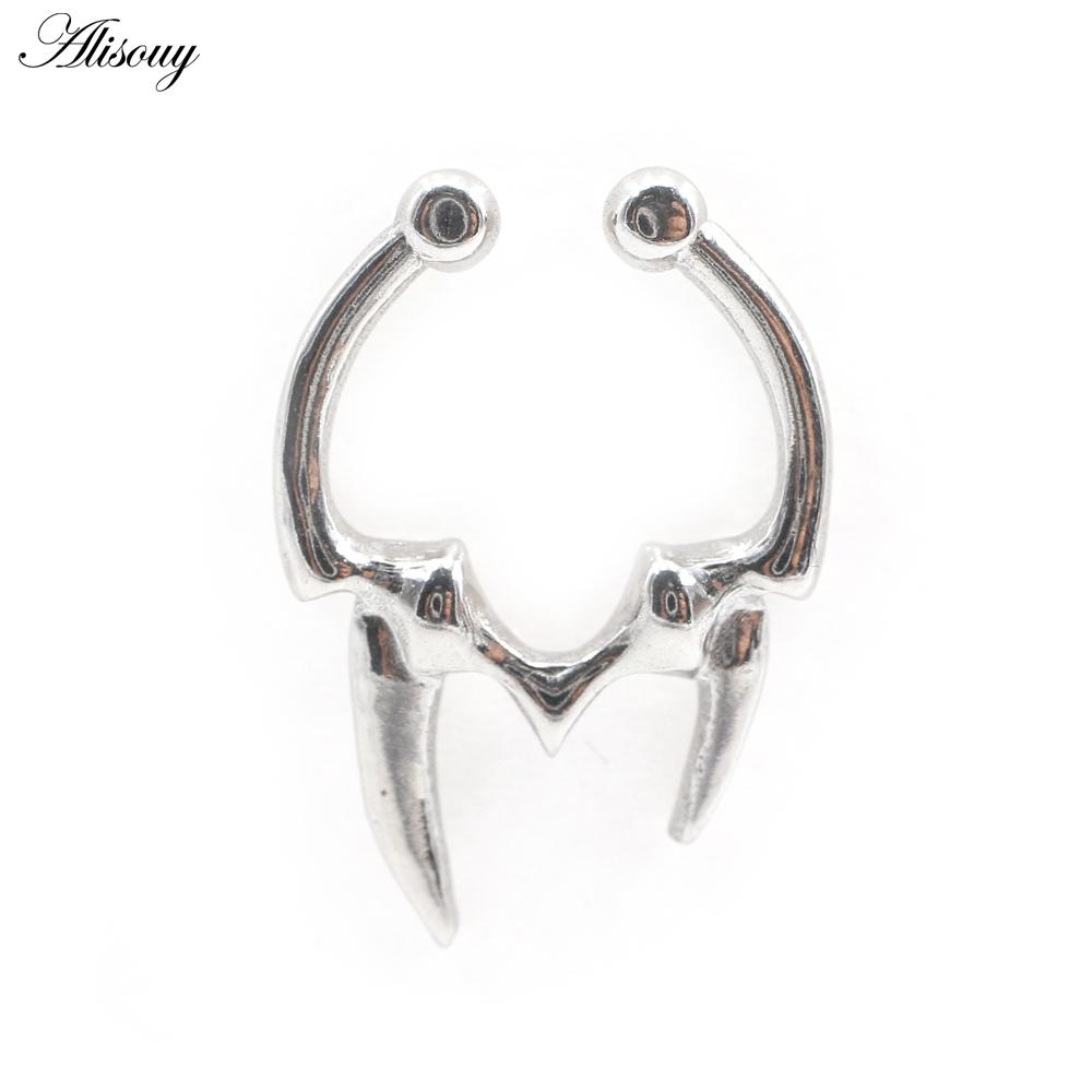 Alisouy 1PC Stainless Steel Casting Tusk Fangs Cone Nose Ring Septum Ear Cuffs Cartilage Tragus Daith Non Piercing Body Jewelry