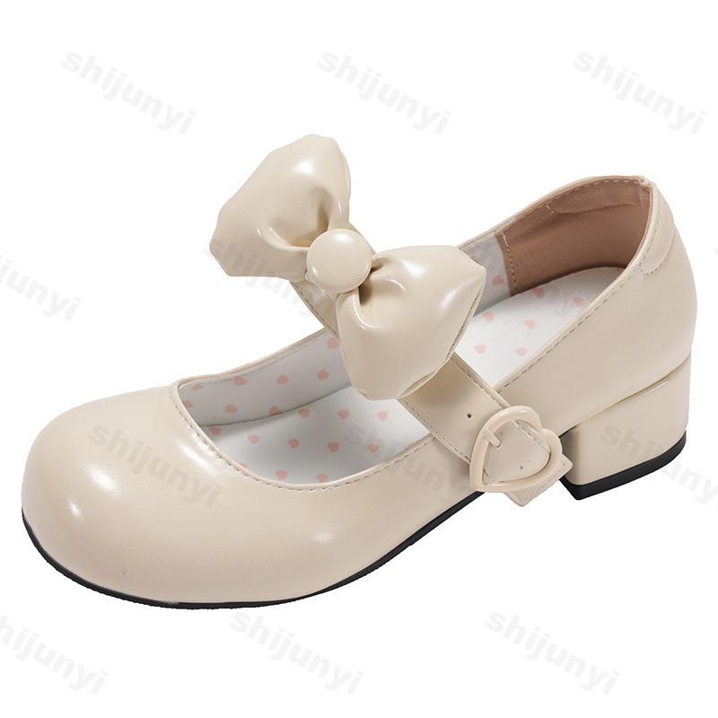 Fashion Fashion Bow Designed Thick Heel Shallow Mouth Single Shoes Women's Summer 2025 New Comfortable Casual Mary Jane Round Toe Pumps
