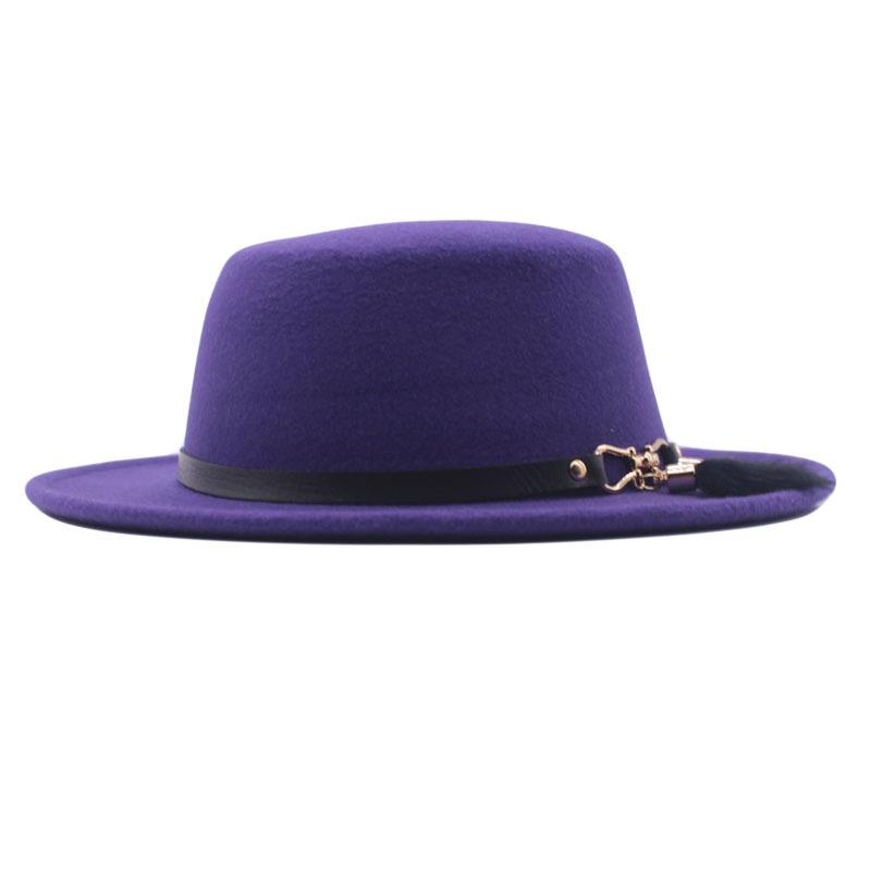 Nouveau chapeau haut de forme à dessus plat pour l'automne et l'hiver, accessoires en fourrure de lapin, chapeau en laine, chapeau panama jazz, chapeau en feutre à larges bords
