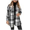 Women's Long Sleeve Single Breasted Plaid Print Shirt Collar Woolen Jacket Outwear