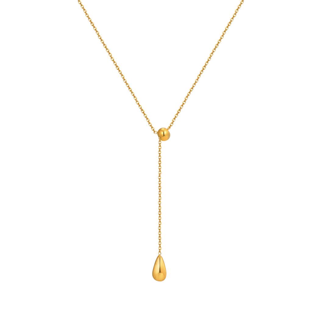 Stainless Steel Flat Cross Chain Water Drop Y-Shaped Necklace Niche Design Sense Collarbone Chain, Jewelry Nc-2030