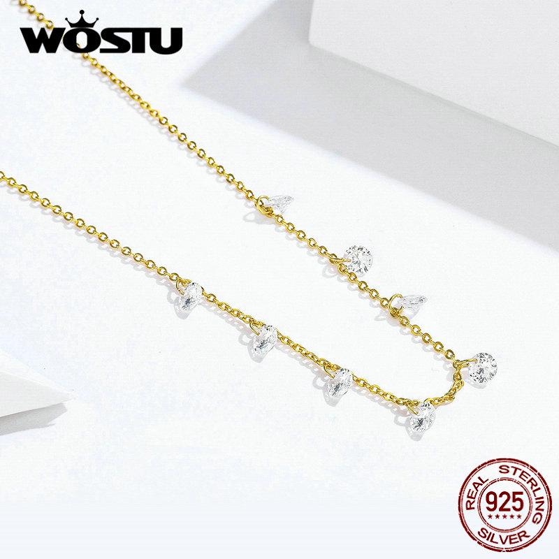WOSTU Colier mic cu zircon autentic din argint 925 Colier cu design simplu