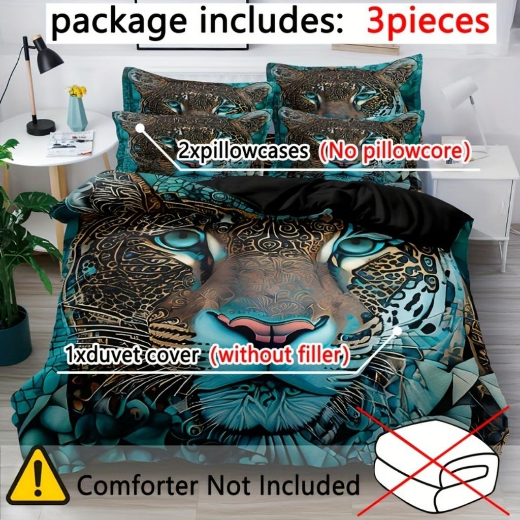Glaring Leopard 3D Print Bedding Set Soft Comfortable Duvet Cover King Queen Twin Single Size Bithday Gift for Boys Room Decor