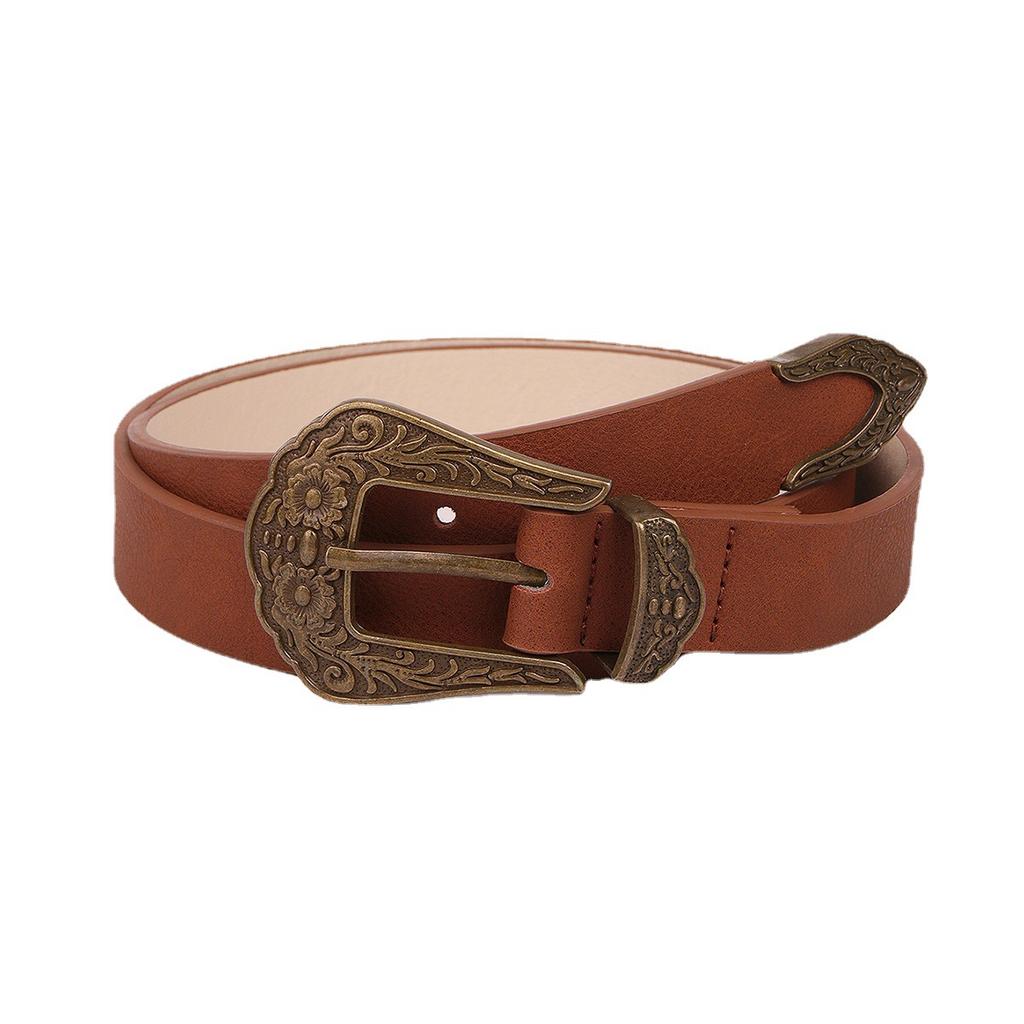 New Antique Bronze Three-piece Set, Retro Brown Western-style PU Women's Belt, Domestic Sales, Versatile Women's Belt