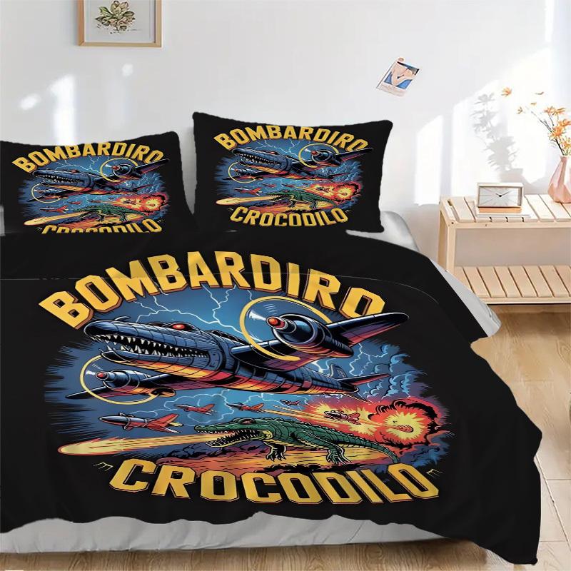 

Bombardiro Crocodilo: A Prehistoric Air Battle Bedding Set - 3 Piece Comforter Cover Gift for Bedroom,Includes No InsertB108 135x200cm