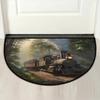 Half Round Door Mat, Steam Trains Non-Slip Half Circle Area Rug Railroad Forest Doormat Washable Durable Home Decor Half Moon Rug for Floor Indoor