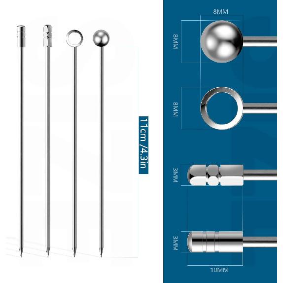 Cocktail Picks Stick, 20Pcs Stainless Steel Martini Picks, Reble Metal Cocktail Skewers Olives Appetizers Bloody Mary Brandied