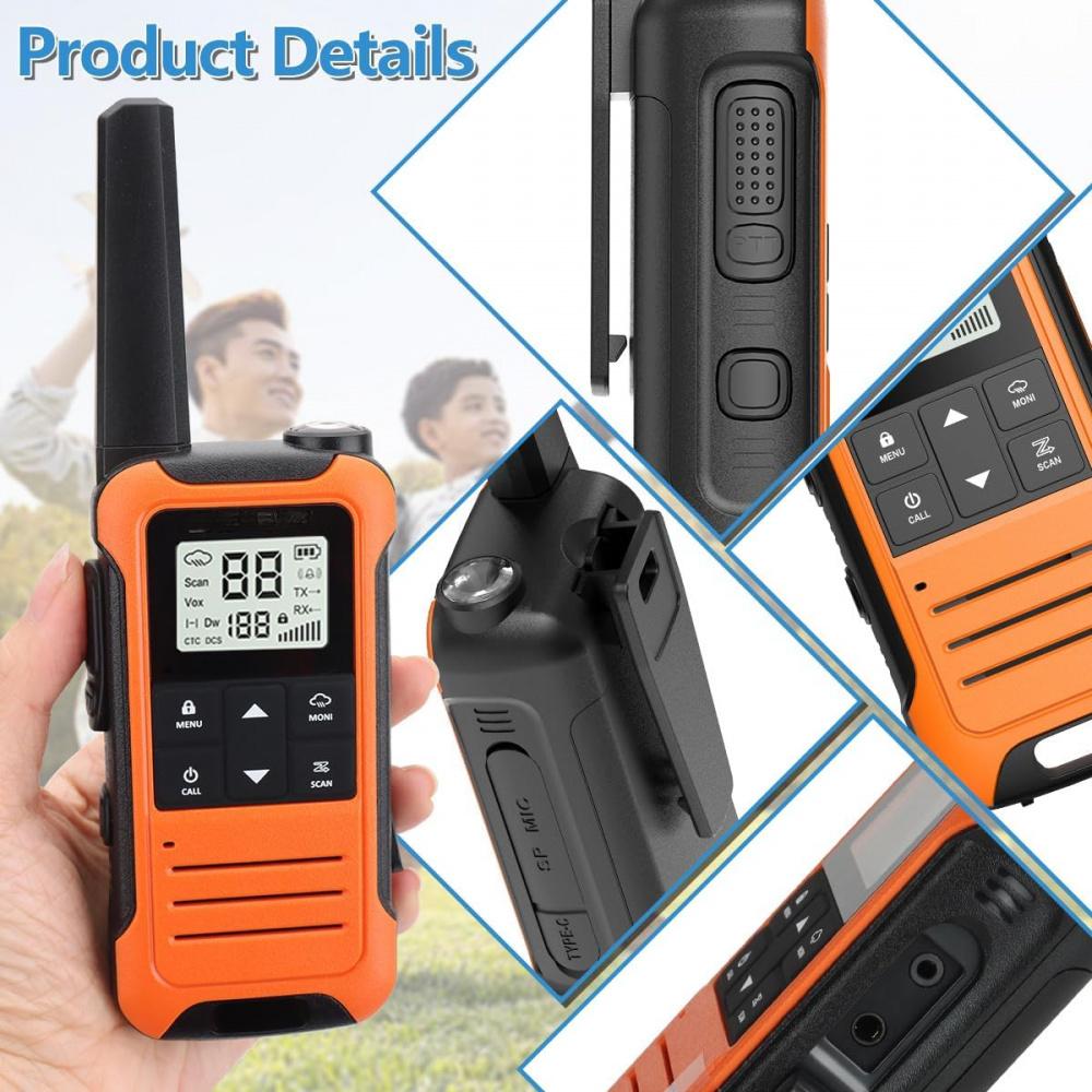 Wiederaufladbares Walkie-Talkie-Radio mit großer Reichweite, Walky Talky, Familien-Walkie-Talkie mit 1400 mAh-Akku, USB-Ladegerät für Wander- und Campingausflüge (2 Stück)