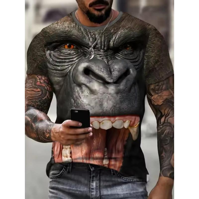 3D Print Gorilla Graphic Tshirt for Men Summer Short Sleeve Plus Size Men's T-shirt New In Casual Animal Gorilla Pattern Tshirt
