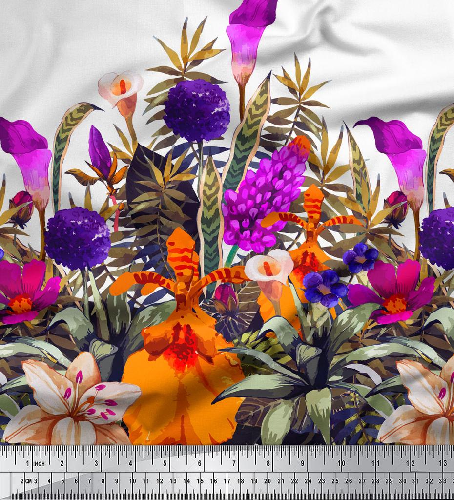 oneOone Cotton Flex Fabric Leaves & Flower Panel Decor Fabric Printed BTY 40 Inch