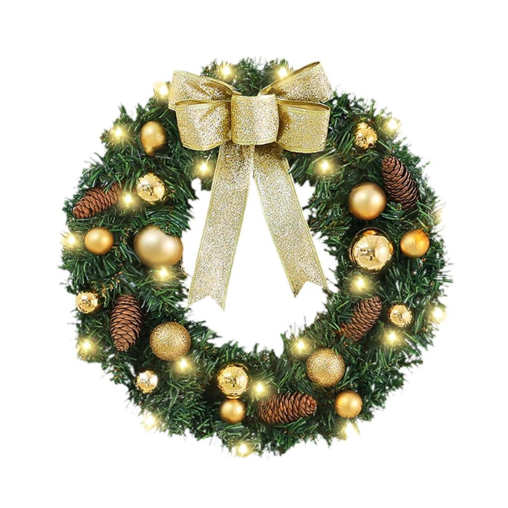 Christmas Door Wreath Artificial PVC with Lighting Holiday Wall Garland for Porch and Home Interiors