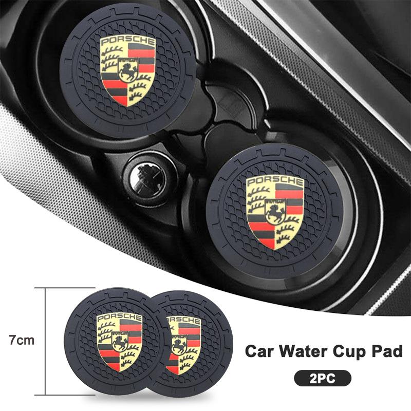 2pcs 7cm Non-slip Car Water Cup Pad For Bottle Holder Car Interior Holders For Porsche Cayenne Panamera Macan 911 718 Cayman 918 WH2