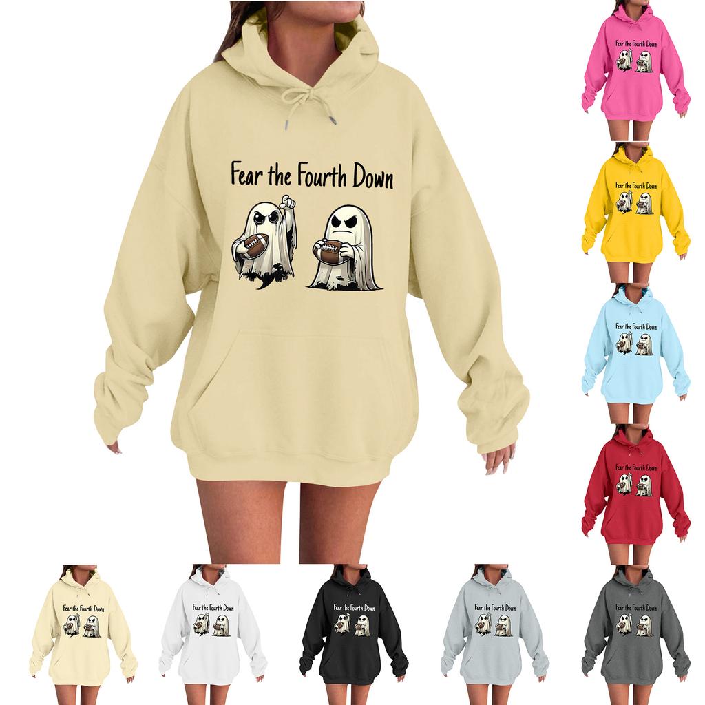Women's Casual Fashion Comfortable Round Neck With Hood Long Sleeve Halloween Print Warm Sweatshirt