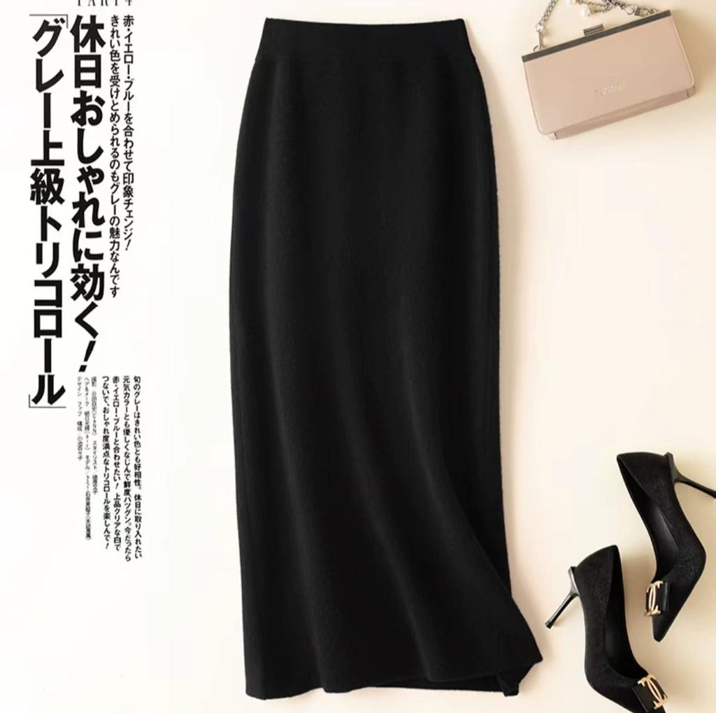 Jupe en laine pour femme automne et hiver mi-longue taille haute fine cachemire jupe tricotée tout-match jupe hanches