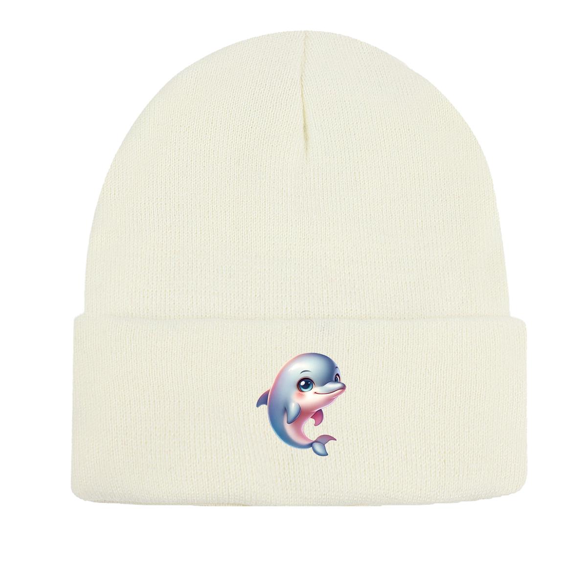 

Теплая вязаная шапка с изображением дельфина, шапки Skullies, теплая спортивная вязаная шапка-бини as the picture белый