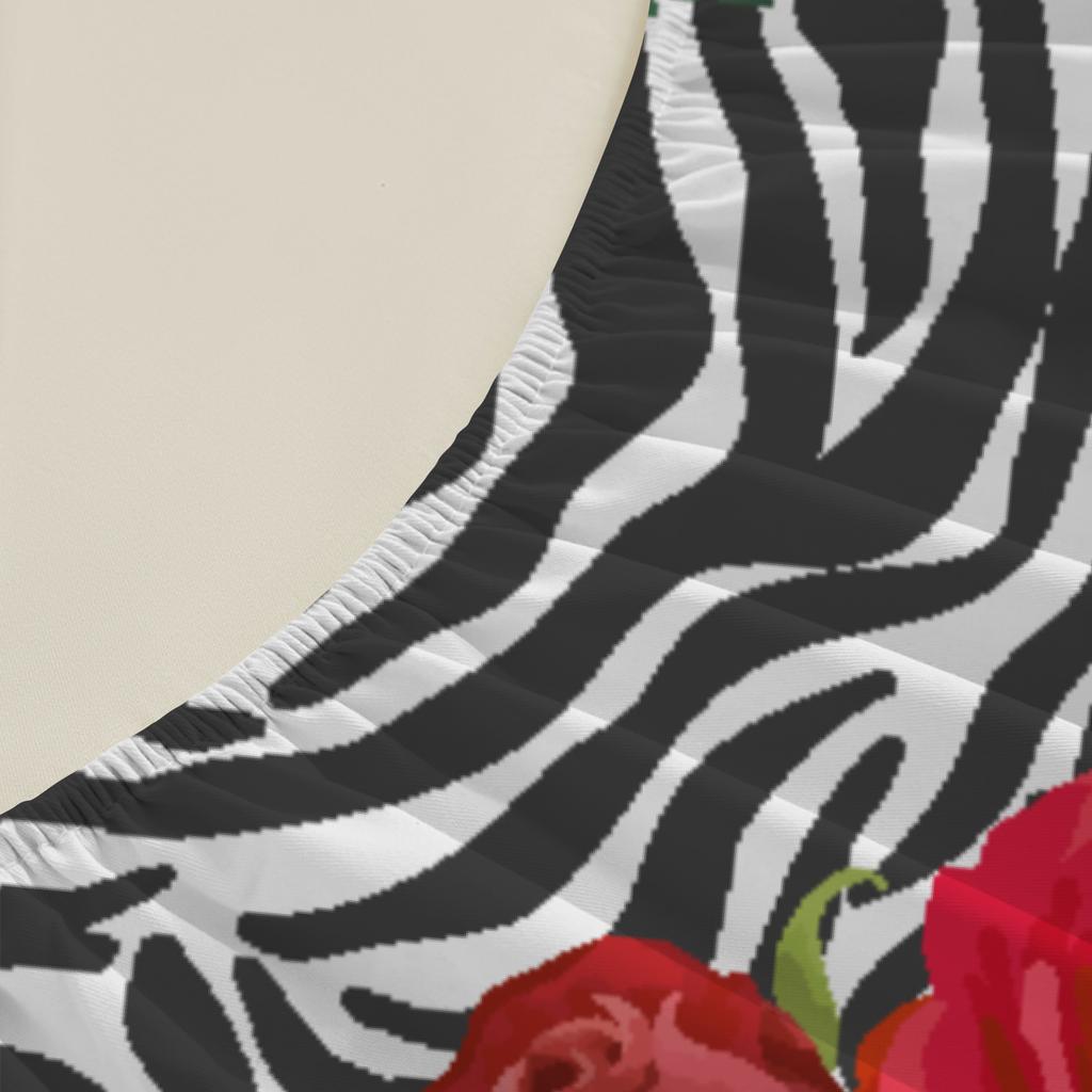 3pcs Fitted Sheet Set Zebra Stripes With Red Roses Easy Care Durable Bed Sheet With Pillowcases For Bedroom Decor