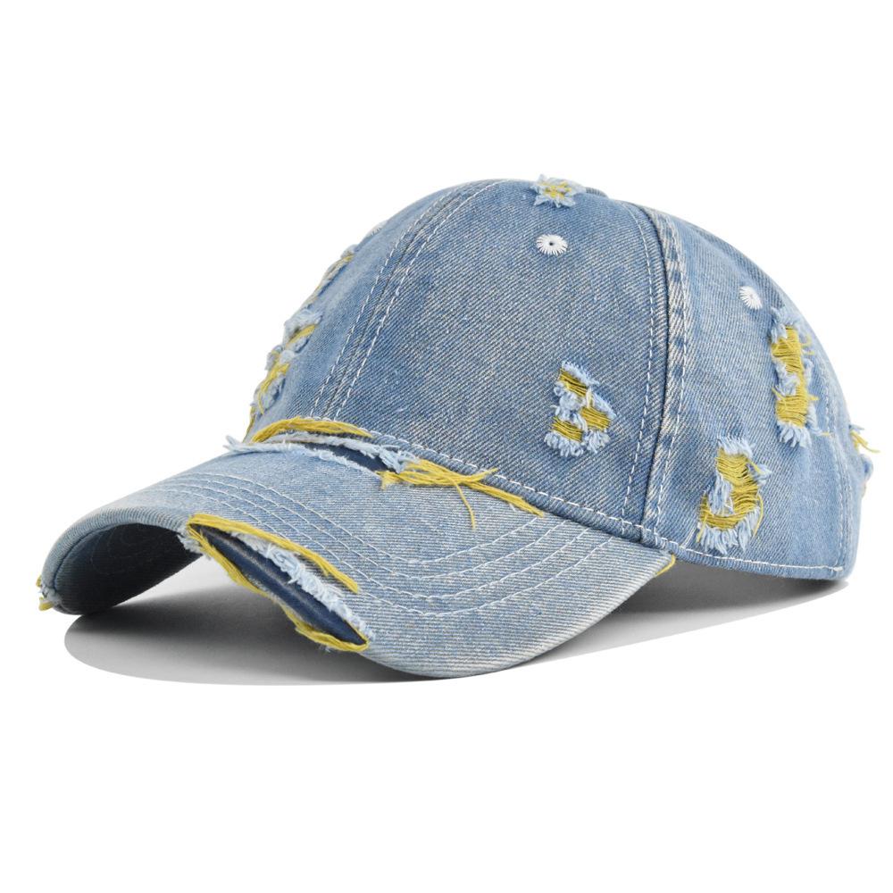 Distressed denim baseball cap - vintage washed denim duckbill cap - couple s sports sun hat adjustable