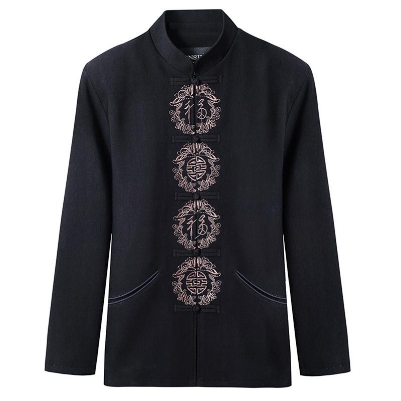 Casual Tang Dynasty Daddy Loose Comfortable Jacket Ethnic Clothing Cotton Long Sleeve Embroidery