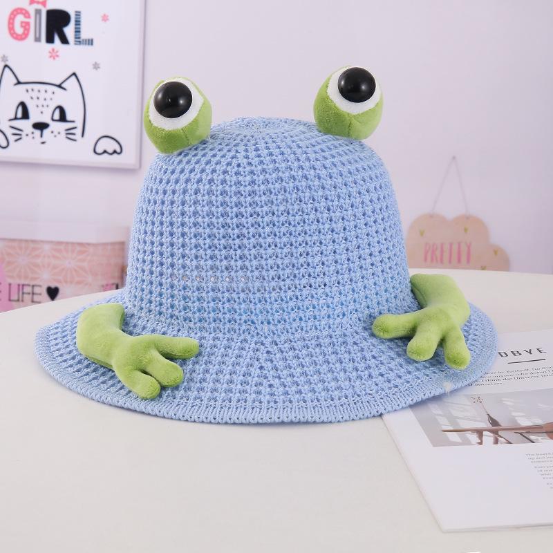 Children'S Sun Hat Summer Sun Protection Bucket Hat Thin Knitted Hat Cute Frog Sun Hat Boy Outdoor Cool Hat