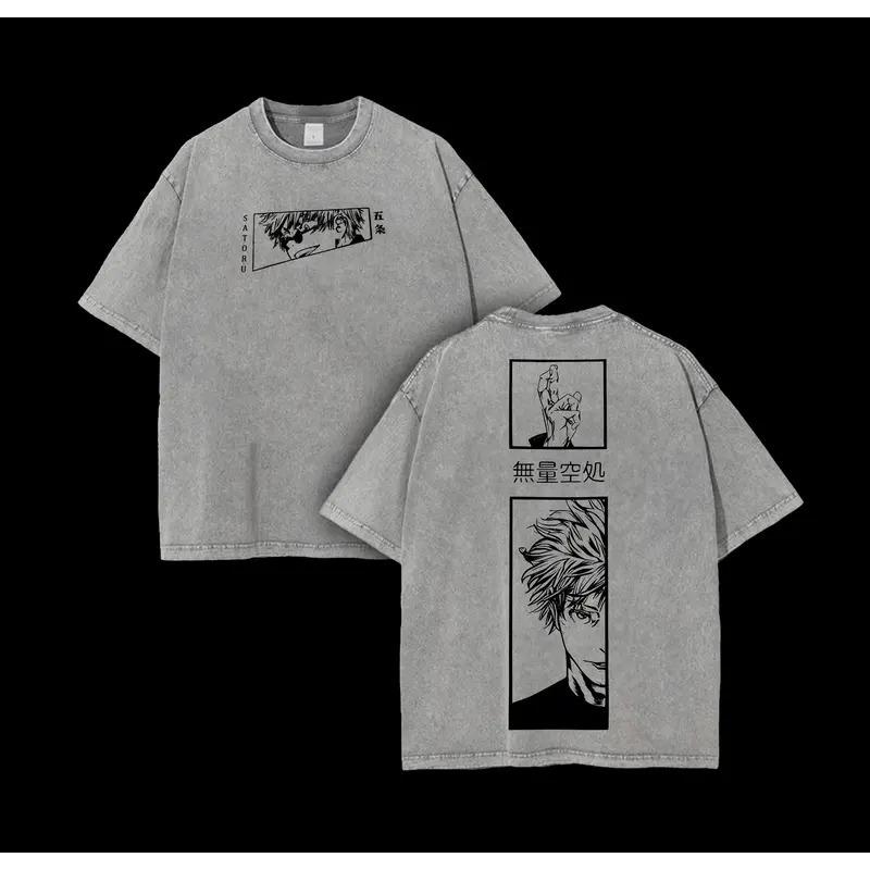Hot Anime Jujutsu Kaisen Gojo Satoru Graphic Tee Men Women Clothing Washed Cotton Tshirt Casual Loose T-shirt Harajuku T Shirt
