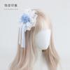 Hand Embroidered Flower Ball Lolita Headdress Original Handmade Lolita Blue White Lace Bow Hair Accessories Headband Top Hat
