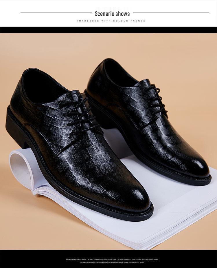 Men's Genuine Leather Business Formal Height-Increasing Shoes - Soft Sole, Plus Velvet, British Style for Autumn and Winter.