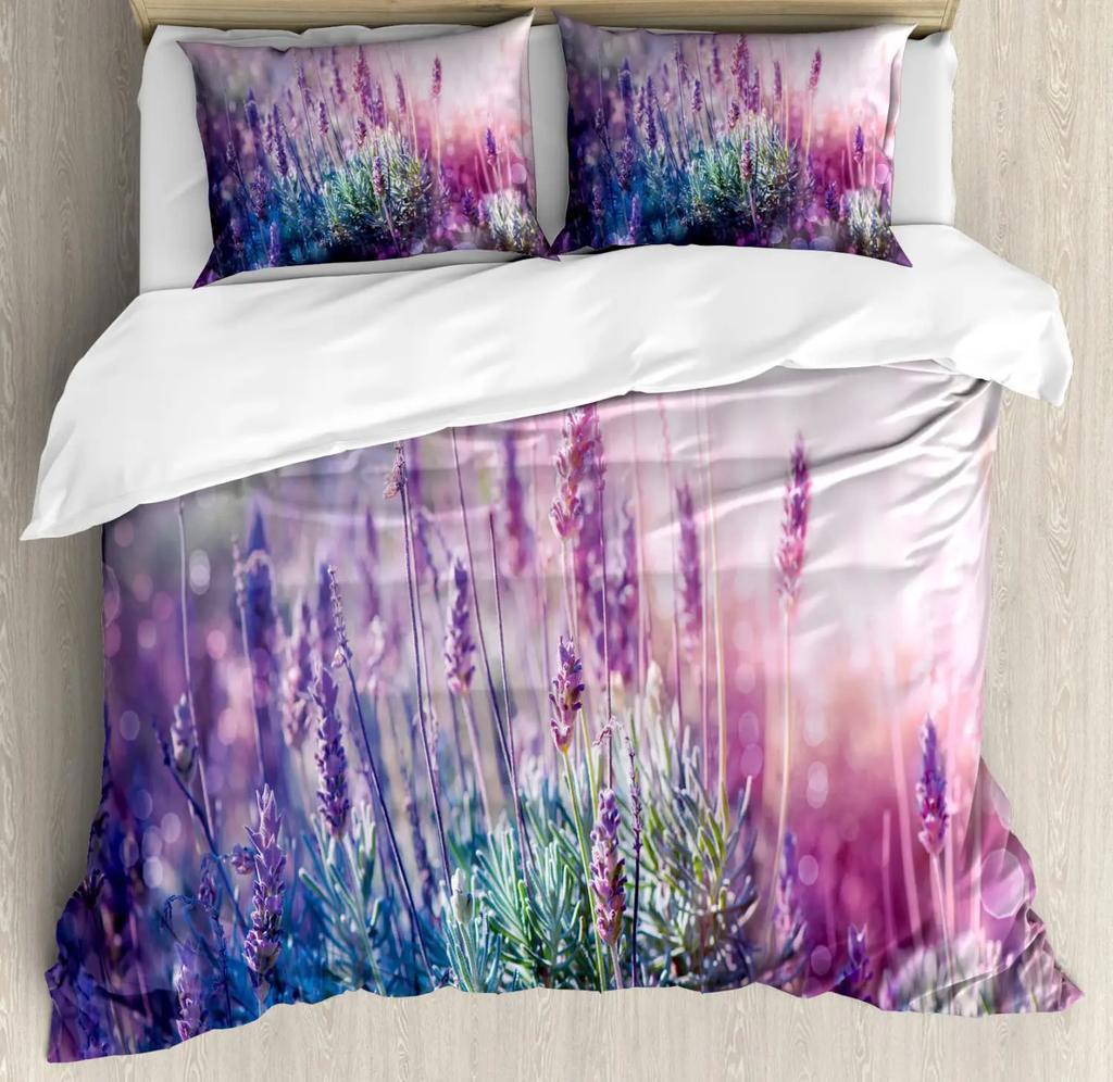 Lavender Duvet Cover SetPastel Cornflower Bridal Classic Design Gentle Floral Print Wedding Decor Bedding SetViolet White Pink