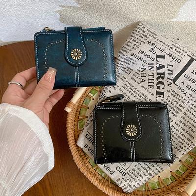 Damen neues Ölleder Portemonnaie Retro kurz Reißverschluss Münzfach hohl mehrfunktionale Geldbörse