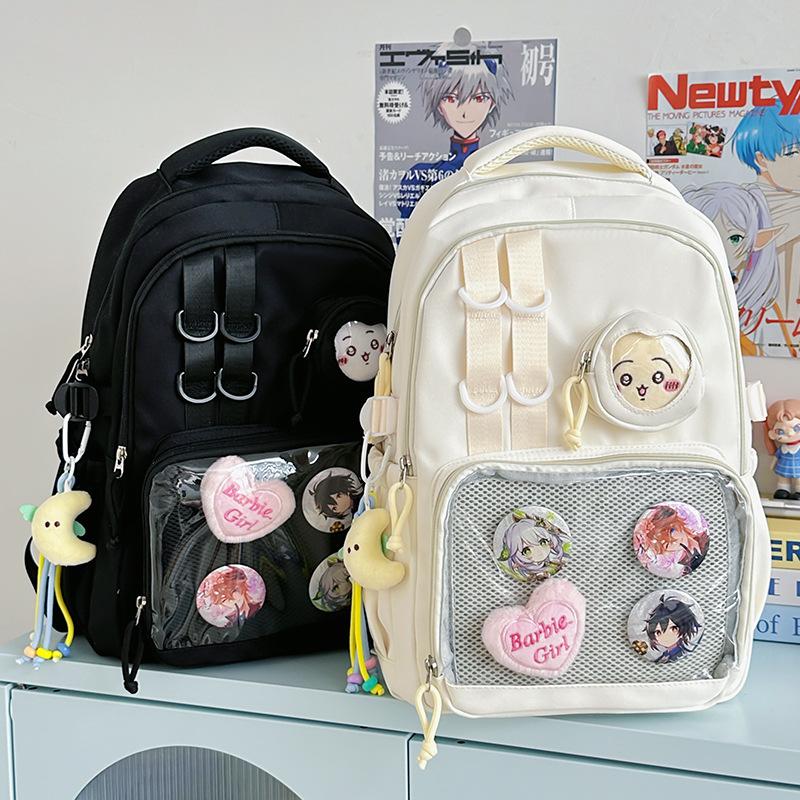 Cute College Student Backpack College Style Transparent Schoolbag Solid Color Bar Pain Bag Junior High School Simple Niche Backpack