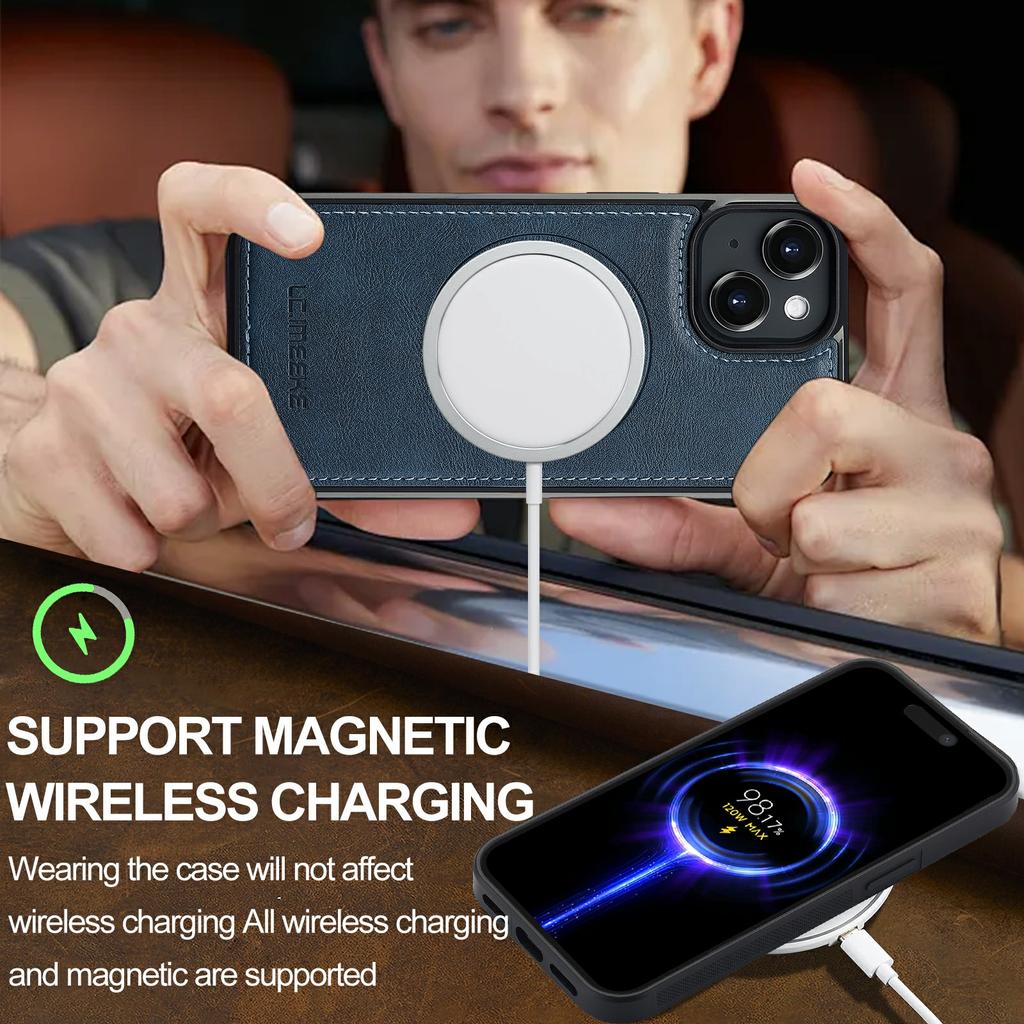 LC.IMEEKE L3 For iPhone 15 Plus Magnetic Case Detachable Card Holder Leather+TPU Mobile Cover