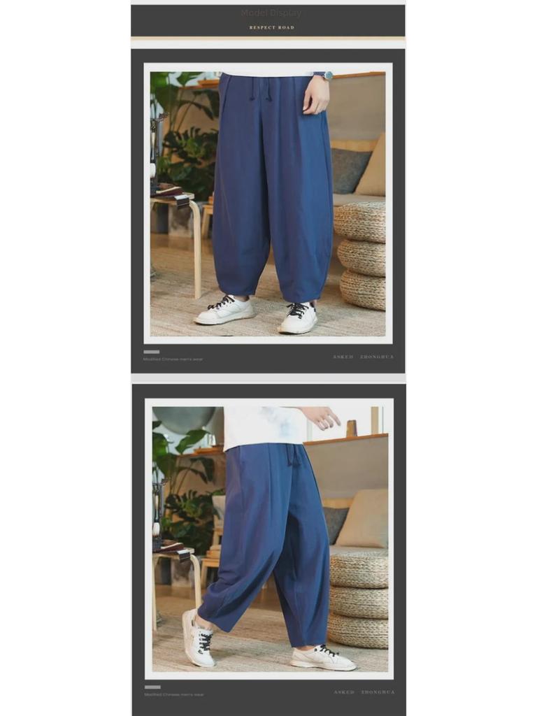 Lockere Leinen-Pumphose im Ethno-Stil für Herren – Tai-Chi-Hose mit weitem Bein für Frühling und Sommer