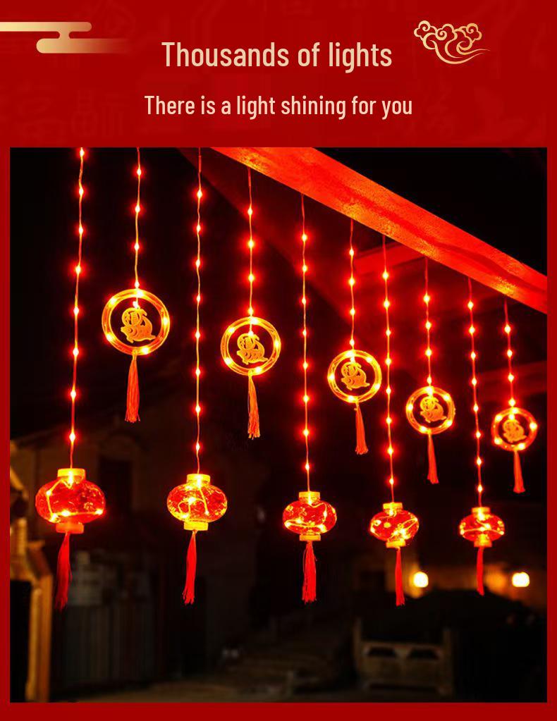 LED Red Lantern String Lights for Spring Festival & New Year Outdoor Balcony Decoration
