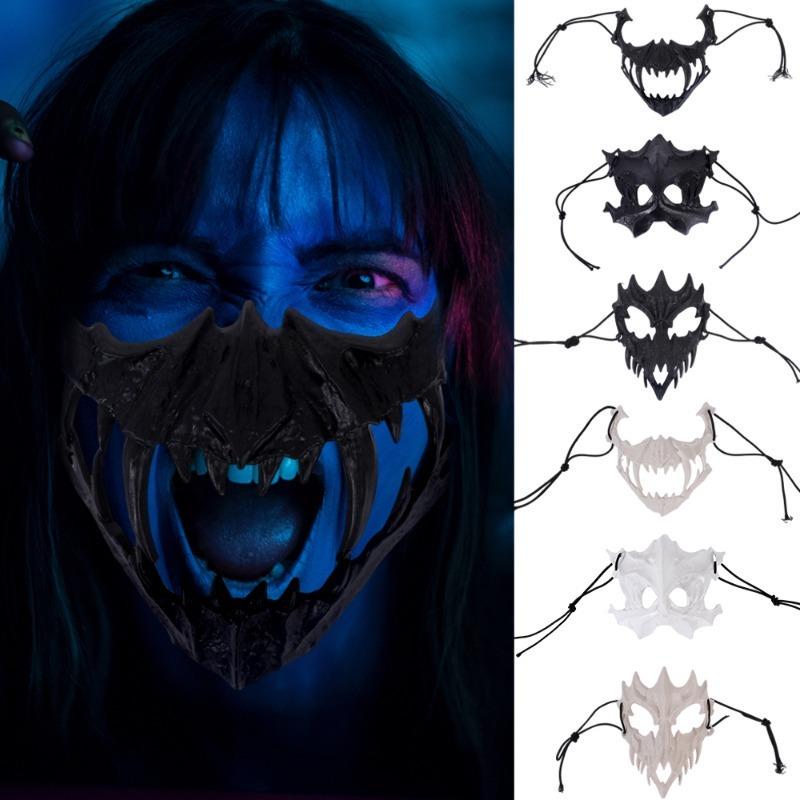 Tier Skelett Halbmaske Damen Herren Party Bühnenshow Maske Halloween Karneval Erwachsene Cosplay Weiß Schwarz Wolf Tiger Skelettmaske