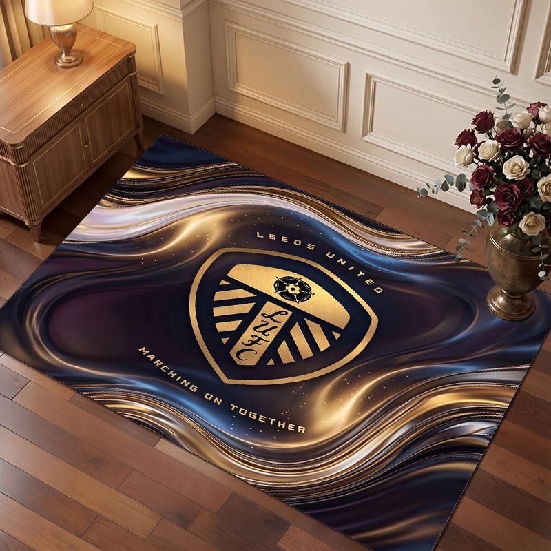 Leeds United Football Print Crystal Velvet Rug, Comfortable Water Absorbent Non Slip Indoor Floor Carpet