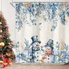 Winter Christmas Shower Curtain,Holiday Blue Snowman Bath Curtain Xmas Gift,Eucalyptus Leaf Flower Floral Bathroom Accessories
