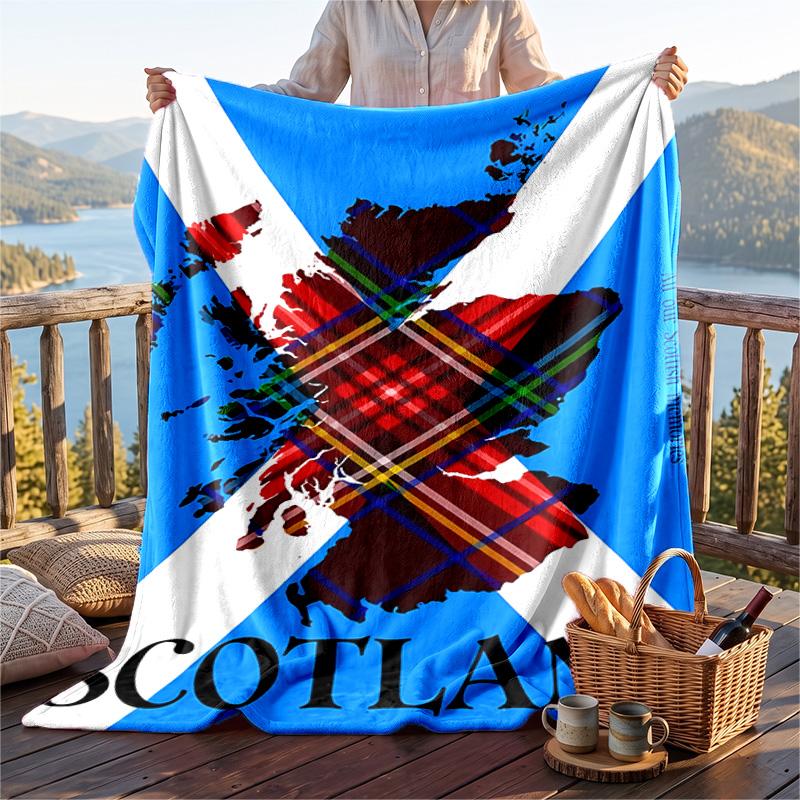 Warm Flannel Blanket Scotland National Team Pattern, Lightweight Comfortable Throw Blanket for Bed Sofa Use