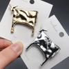 Handmade Cow Shaped Brooch Hammered Texture Gold Silver Two Colors Fit Daily Wear Office Outfits Party Use