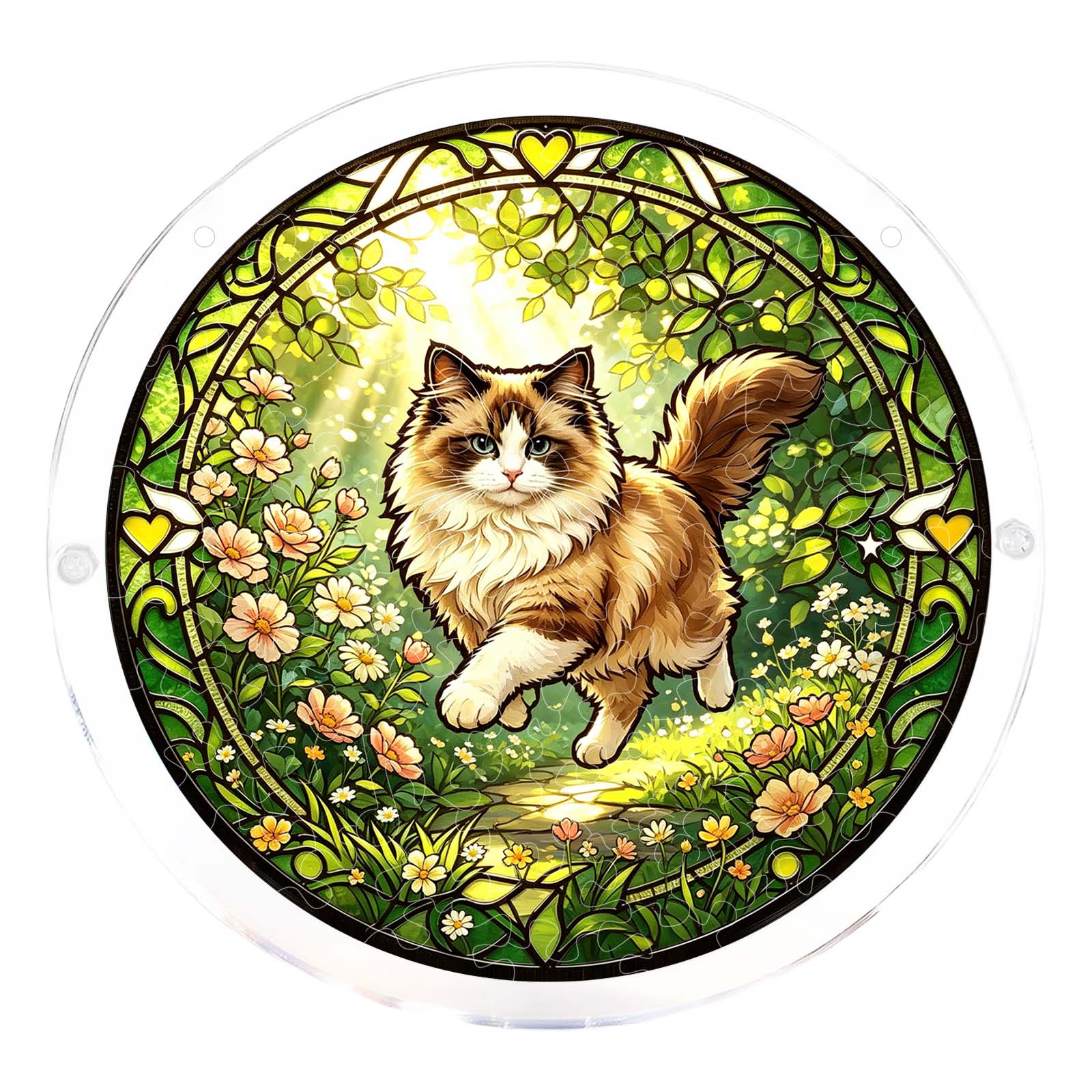 

Acrylic Puzzle Suncatcher Hanging Ornament with Cat and Lotus Design for Window Decoration Home Art Display Gift One Size
