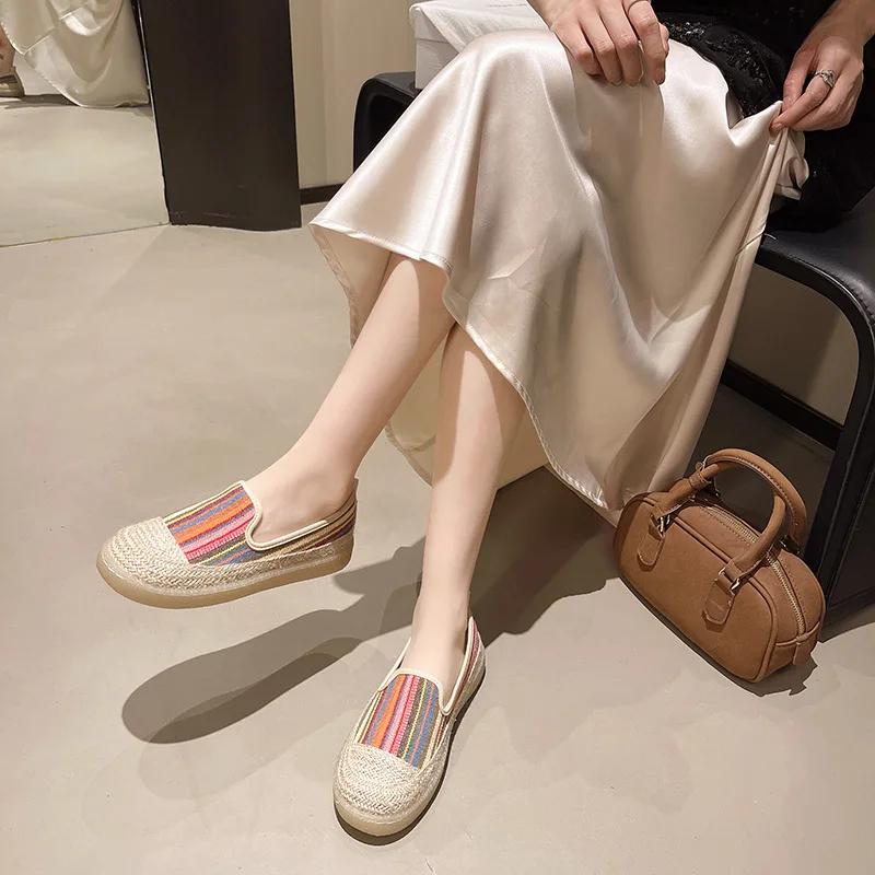 Women Flat Shoes Designer Casual Canvas Fisherman Shoes Retro Slip-on Loafers
