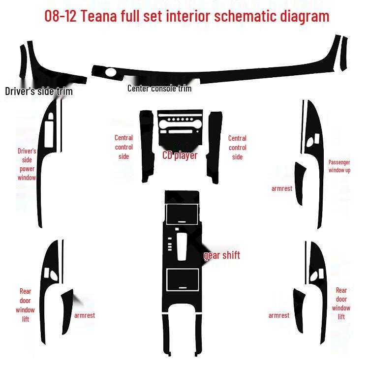 Teana 08-12 Adhesivo de Consola de Cambios de Fibra de Carbono para Modificación Interior