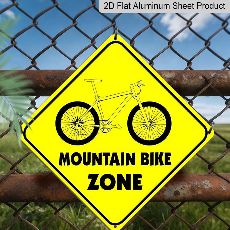 

2D Flat 1pc, Inch Mountain Bike Crossing Sign - Diamond-Shaped Metal Warning Plaque with Bicycle Illustration, Yellow & Black, Wall-Mounted for 20*20cm
