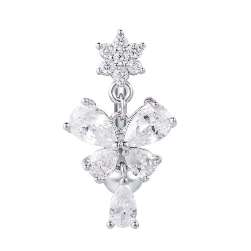 Sparkling Zircon Belly Button Rings Butterfly Heart Navel Piercing Ring For Women Body Jewelry Accessories