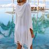 Summer Women Boho Transparent Beach Dress Bikini Cover Up Tassel Chiffon Hooded Sundress Cover-up