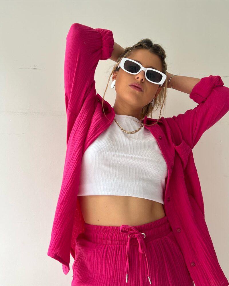 2024 Autumn Women's Two-Piece Set: Wrinkled Long Sleeve Shirt & High Waist Drawstring Shorts