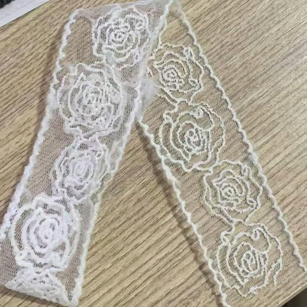 Off White Embroidery Flower Trimmings for Clothing, DIY Sewing Lace Fabrics, Wedding Dresses, Sewing Accessories, 5Yards