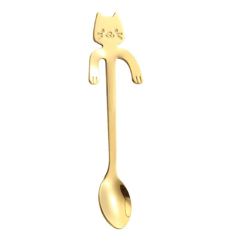 304 Stainless Steel Cat Spoon Creative Cartoon Cute Design Coffee Mixing Dessert Spoon Hanging Cup Spoon Durable Rustproof