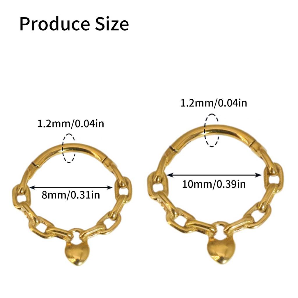 Surgical Steel Nose Rings Hoop Heart Chain Designs Septum Jewelry for Women and Girls 8/10MM In Gold or Silver